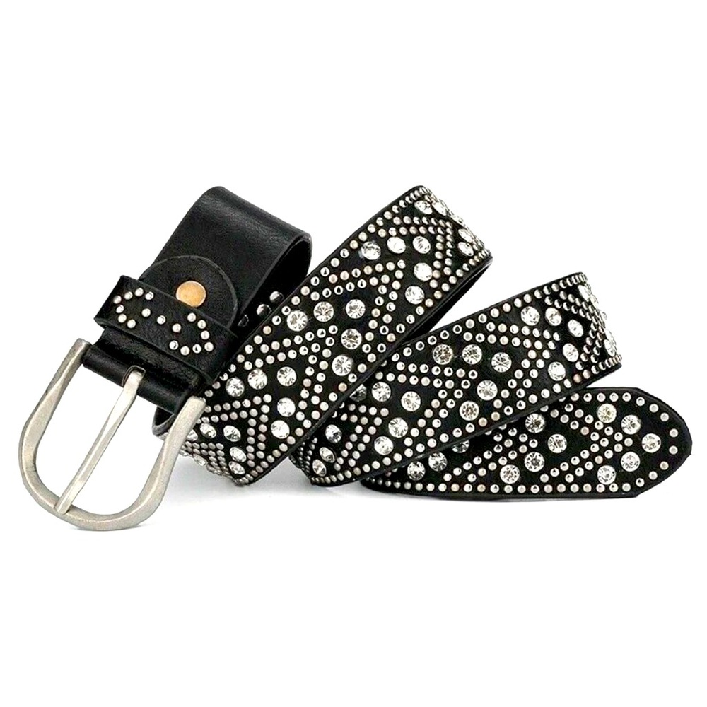 Nomad Creek Rivet Rhinestone Black Leather Studded Chevon Punk‎ Y2K Goth Sz L